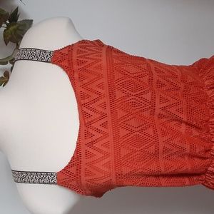 Three Pink Hearts sundress lined women XL crocheted lk open weave boho